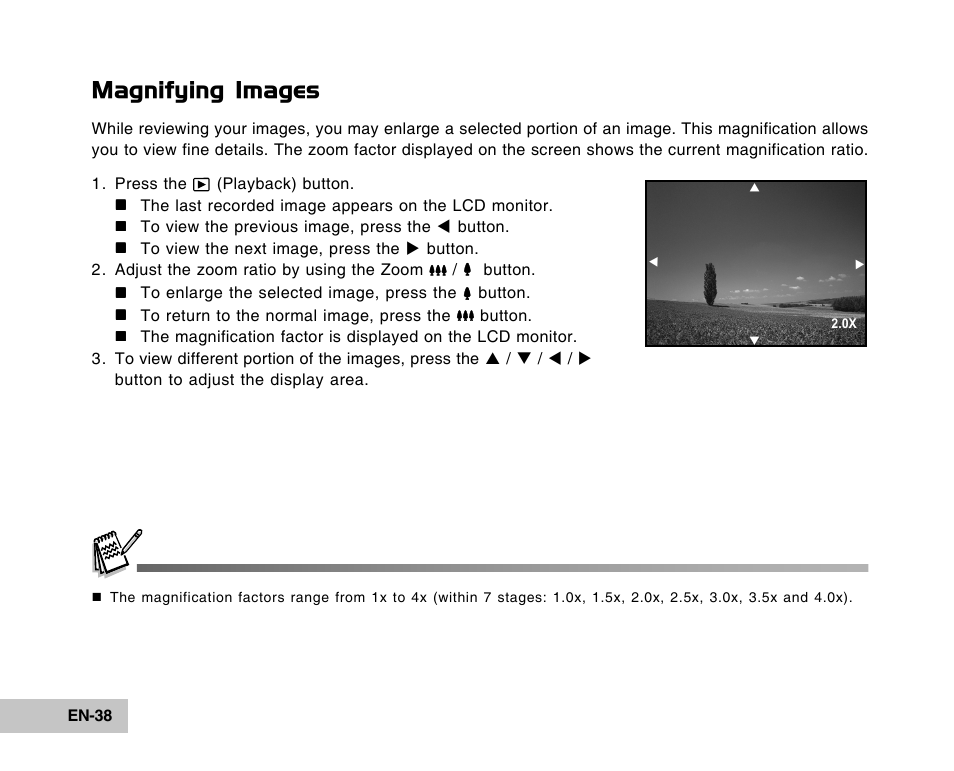 Magnifying images | Vivitar Tripod/Video Equipment User Manual | Page 38 / 70