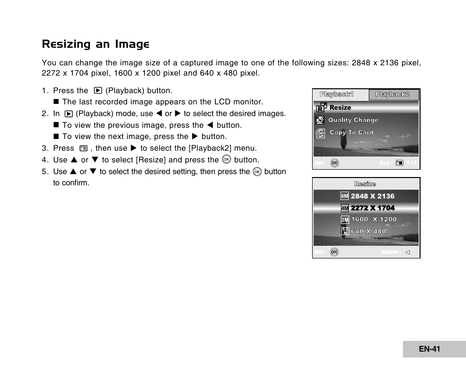 Resizing an image | Vivitar Tripod/Video Equipment User Manual | Page 41 / 70