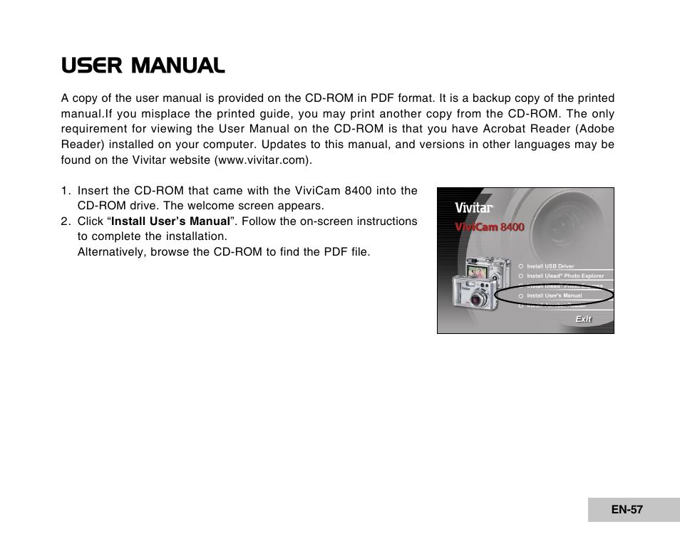 User manual | Vivitar Tripod/Video Equipment User Manual | Page 57 / 70