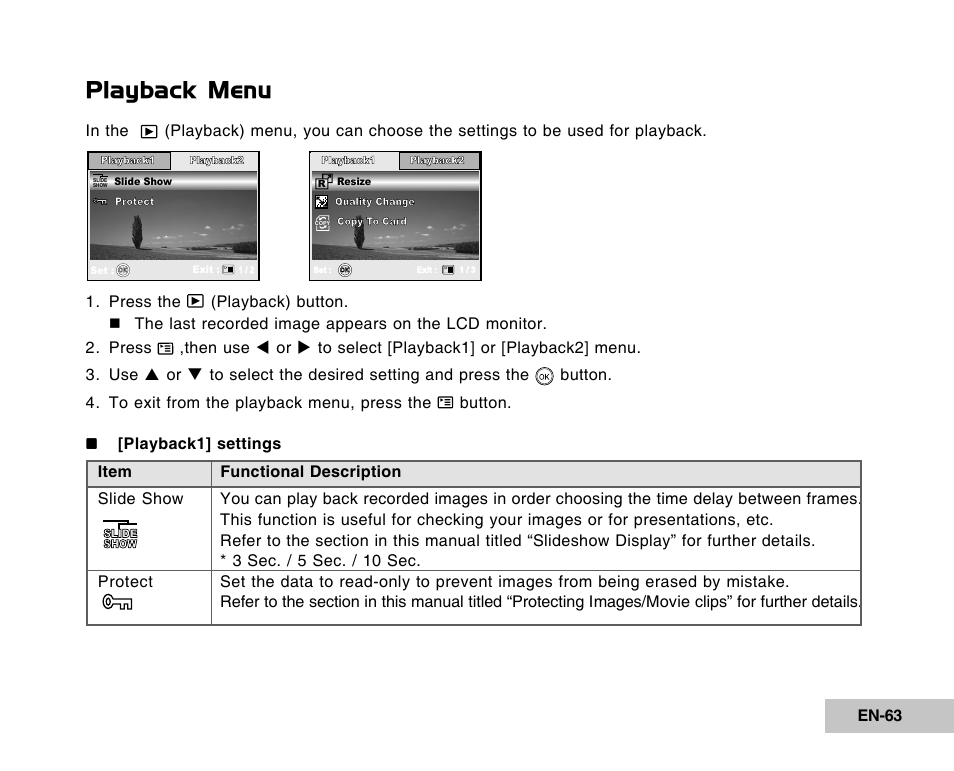 Playback menu | Vivitar Tripod/Video Equipment User Manual | Page 63 / 70