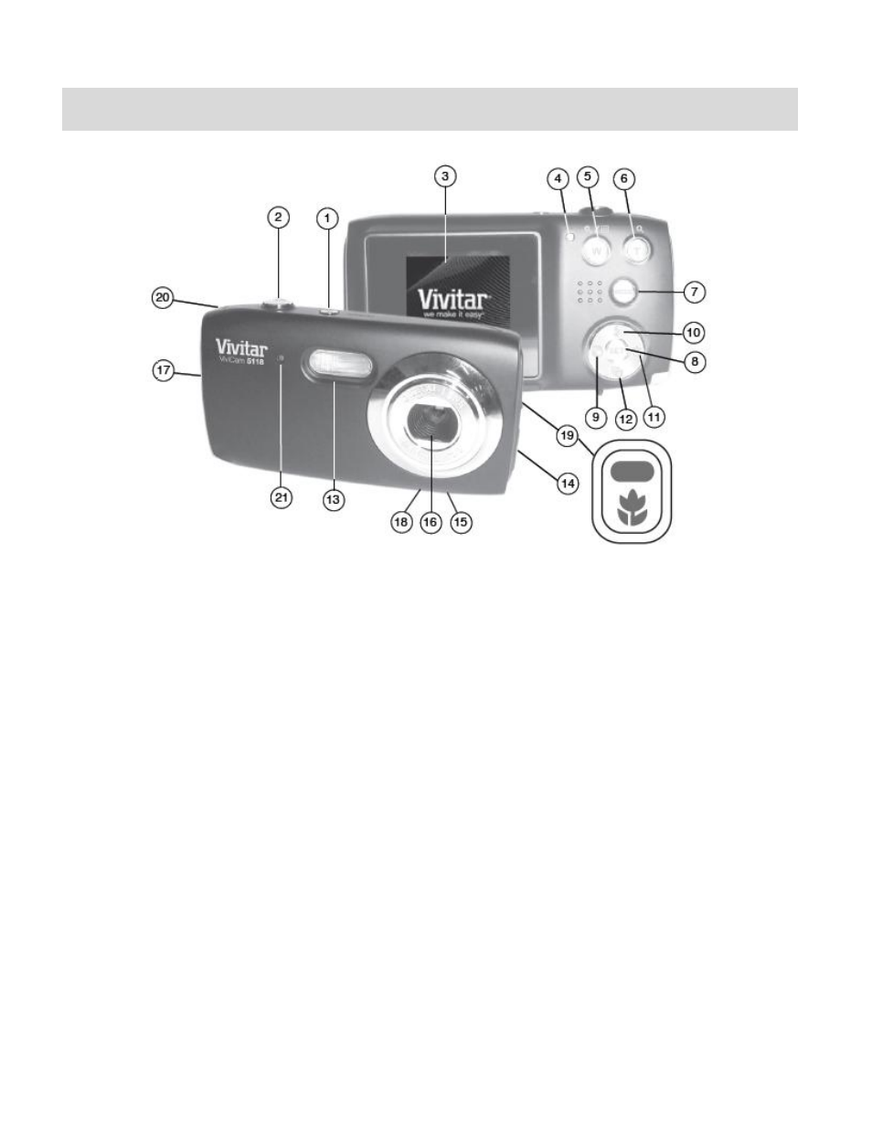 Parts of the camera | Vivitar VIVICAM 5118V2 User Manual | Page 4 / 58