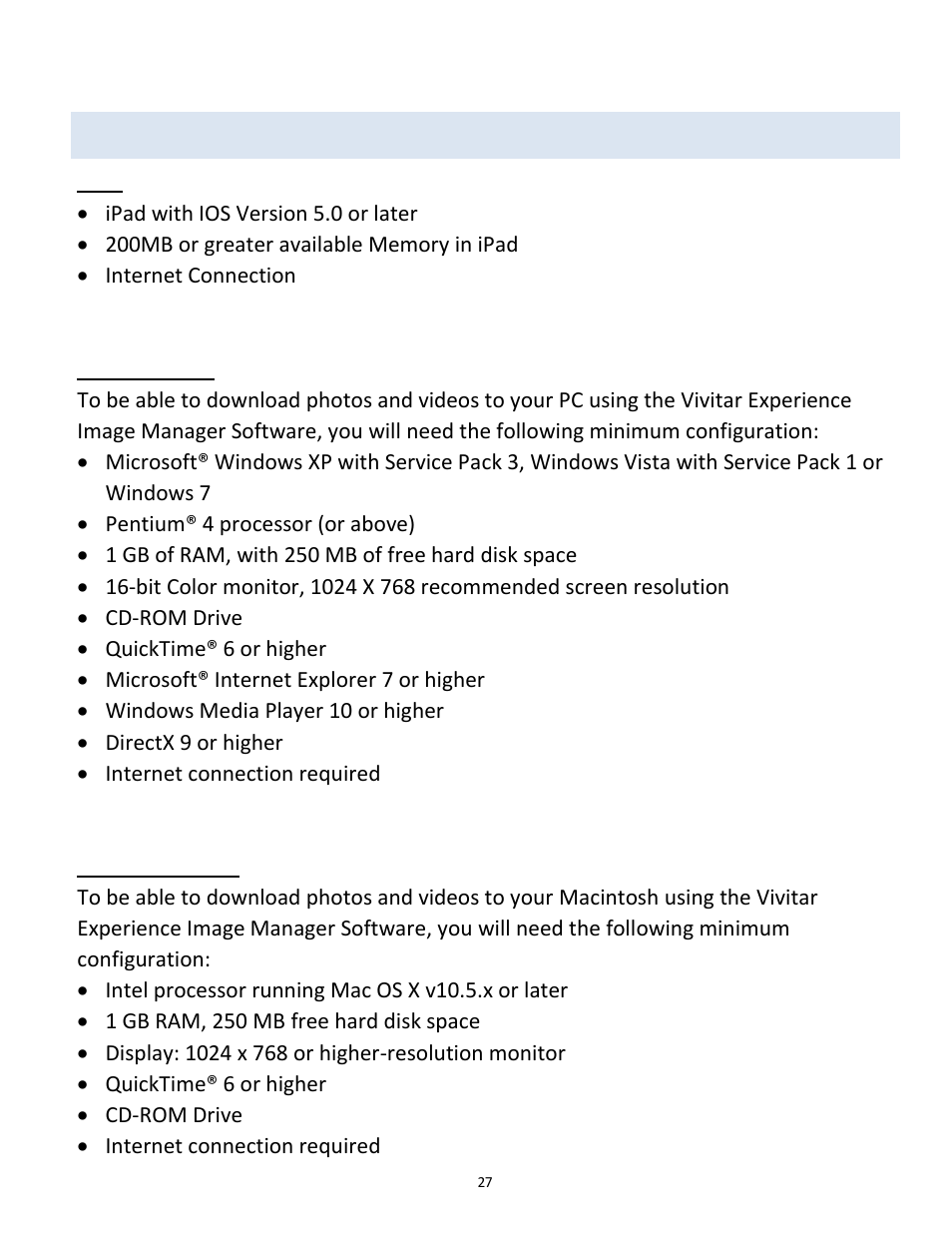 Ystem, Equirements | Vivitar vivtarr i7 User Manual | Page 27 / 81