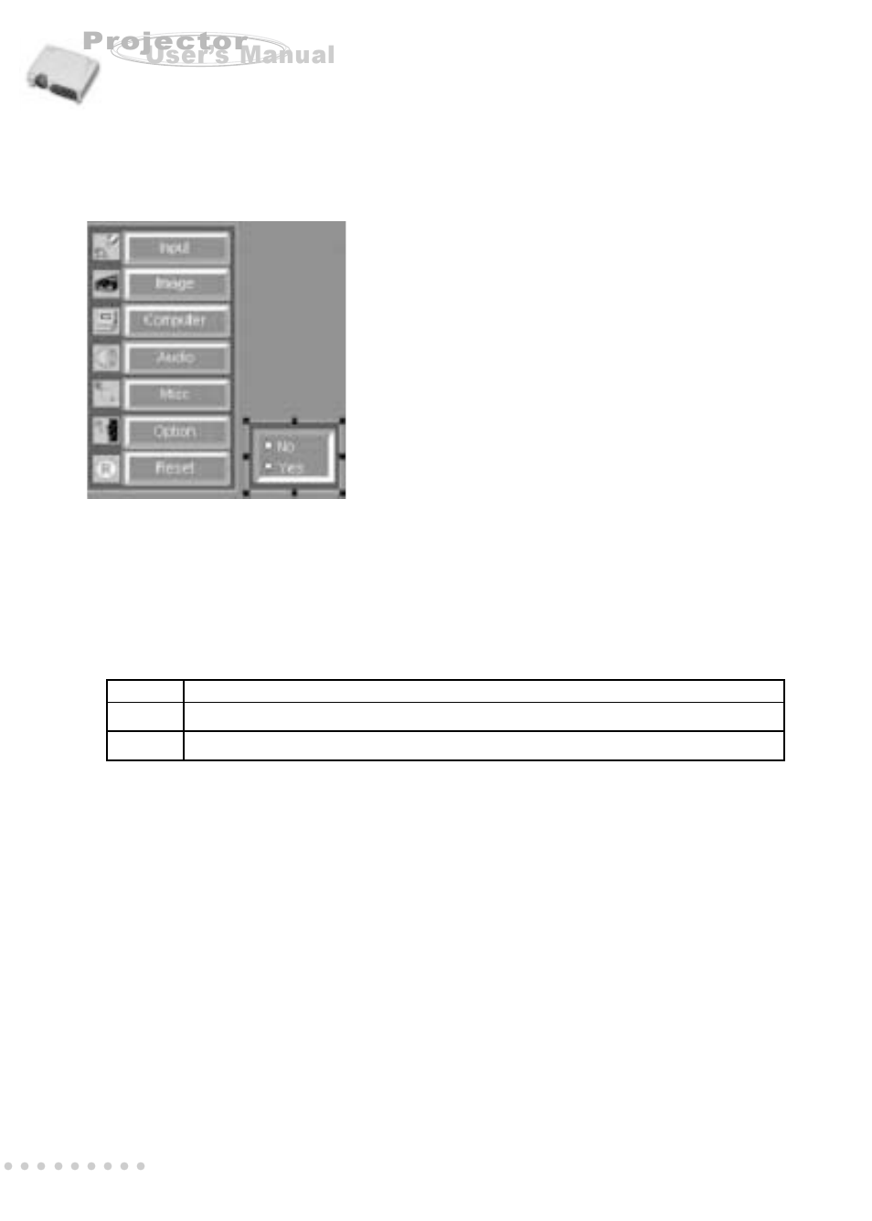 User’s manual projector reset menu | Vivitar DP1500 X User Manual | Page 27 / 35
