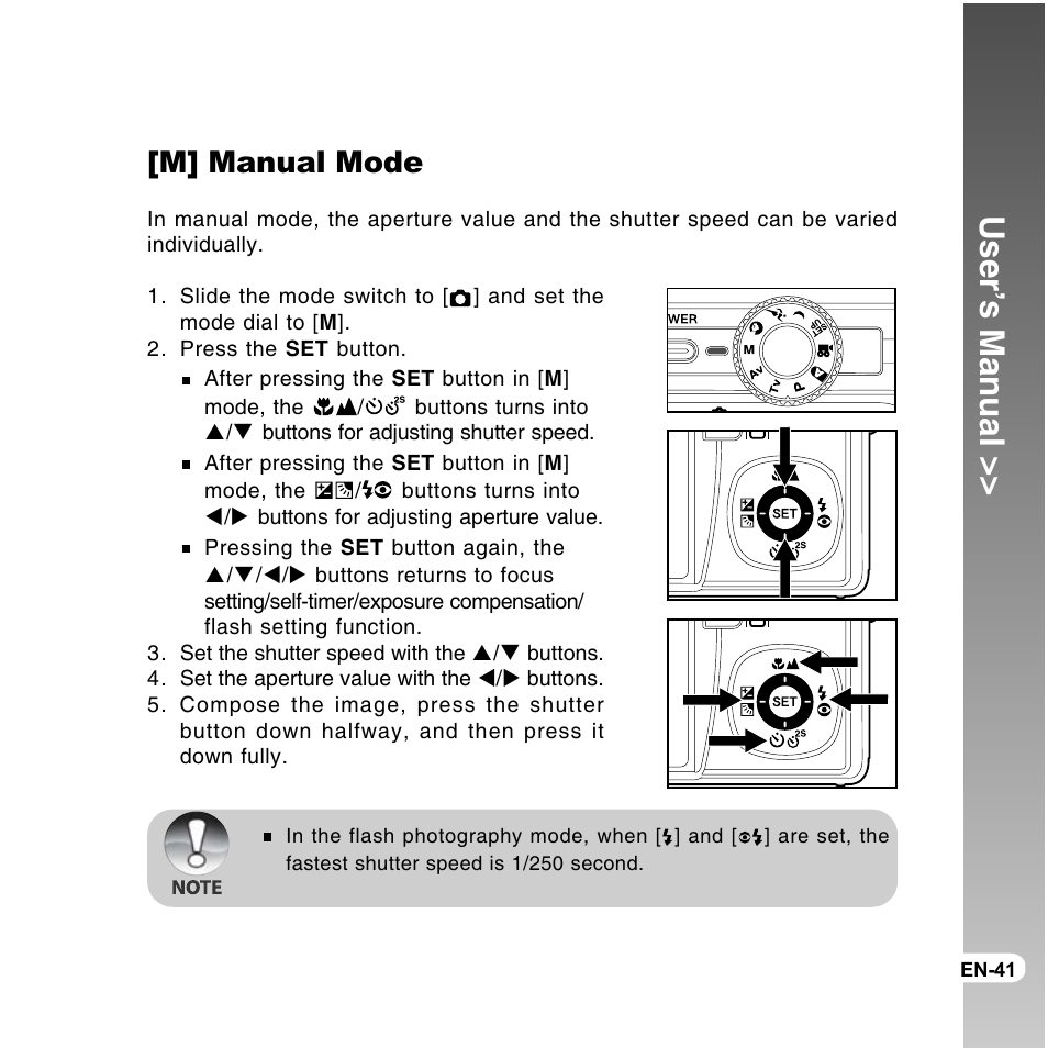 User’s manual, M] manual mode | Vivitar ViviCam 8300s User Manual | Page 41 / 85