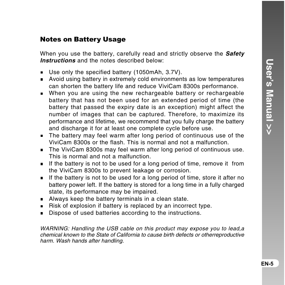 User’s manual | Vivitar ViviCam 8300s User Manual | Page 5 / 85