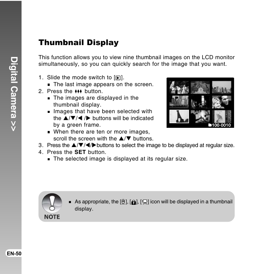 Digital camera, Thumbnail display | Vivitar ViviCam 8300s User Manual | Page 50 / 85