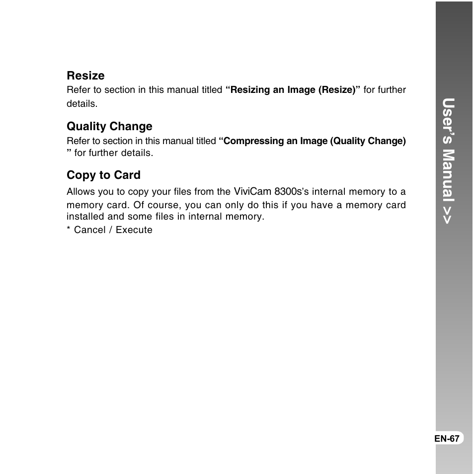 User’s manual | Vivitar ViviCam 8300s User Manual | Page 67 / 85