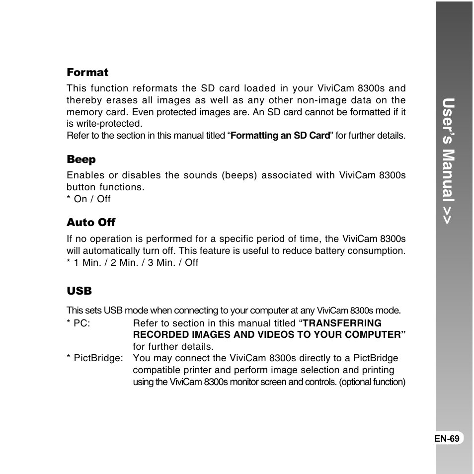 User’s manual | Vivitar ViviCam 8300s User Manual | Page 69 / 85