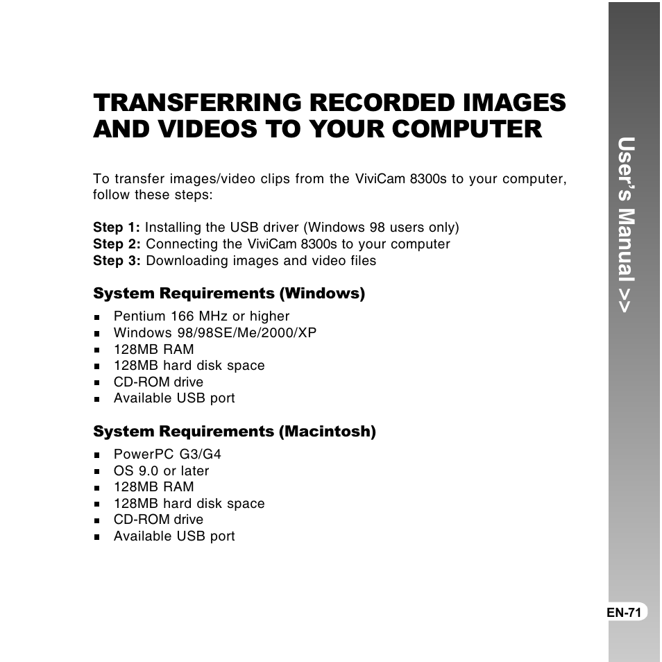 User’s manual | Vivitar ViviCam 8300s User Manual | Page 71 / 85