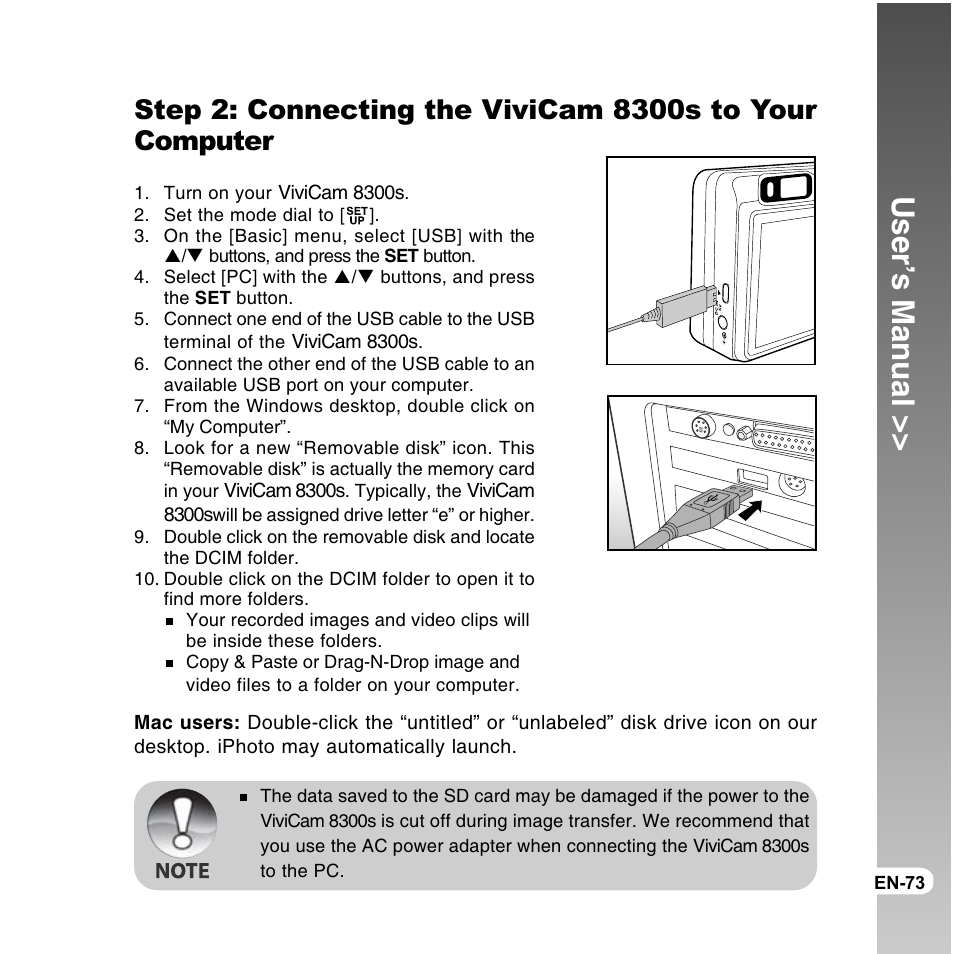 User’s manual | Vivitar ViviCam 8300s User Manual | Page 73 / 85