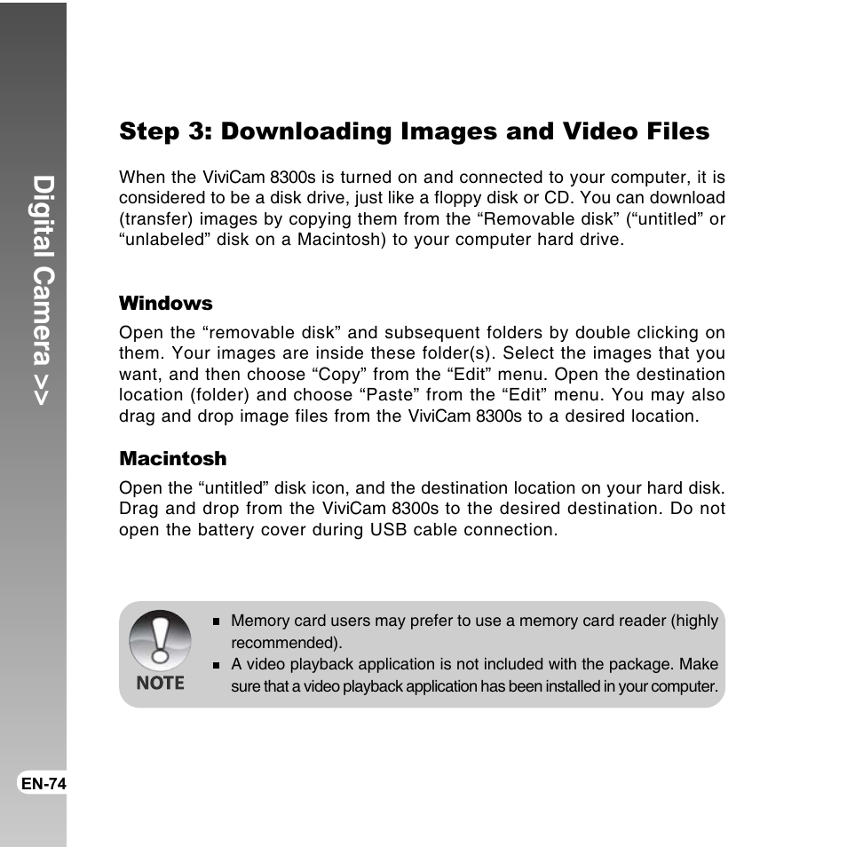 Digital camera, Step 3: downloading images and video files | Vivitar ViviCam 8300s User Manual | Page 74 / 85