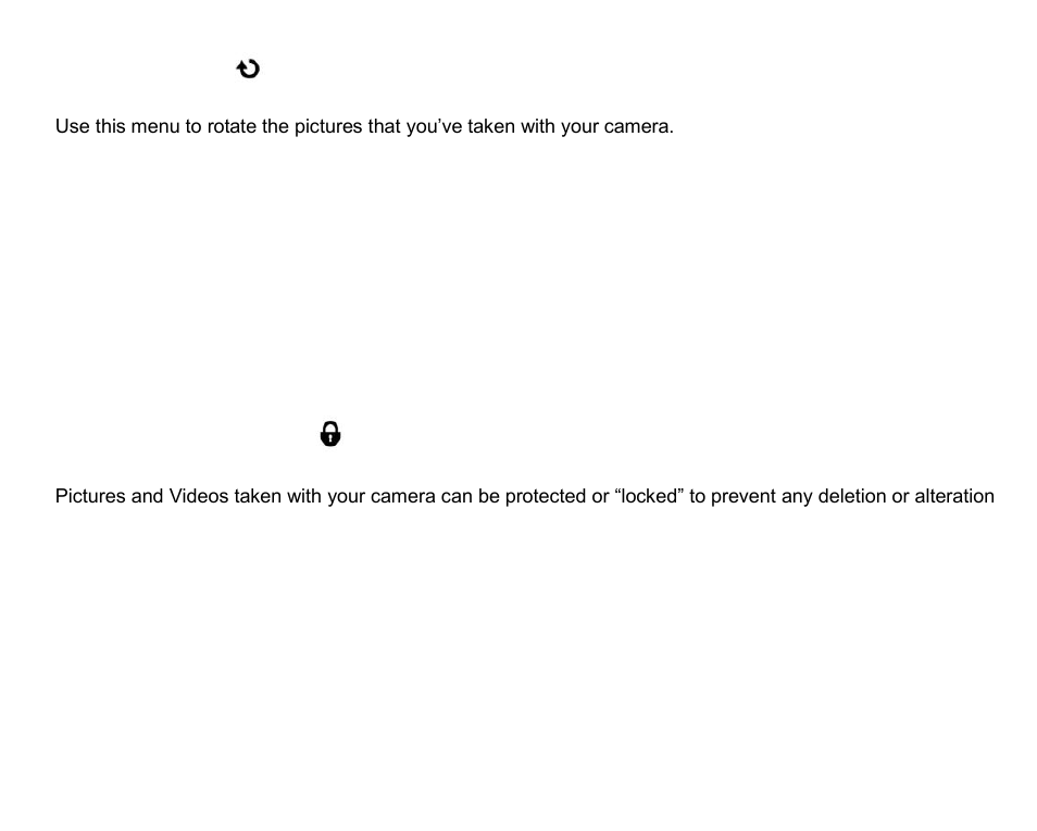 Rotate menu, Protect/lock menu | Vivitar ViviCam T026 User Manual | Page 34 / 66