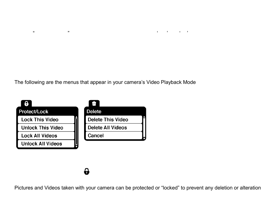 Video playback mode menus, Protect/lock menu | Vivitar ViviCam T026 User Manual | Page 54 / 66