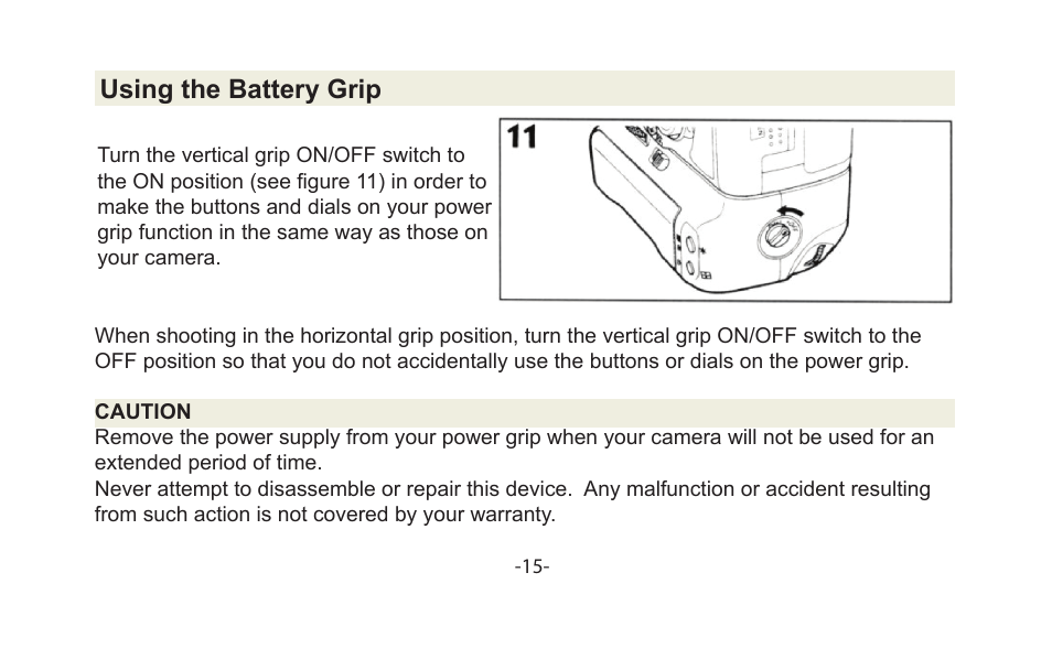 Pg 16, Using the battery grip | Vivitar VIV-PG-5DMII User Manual | Page 16 / 20