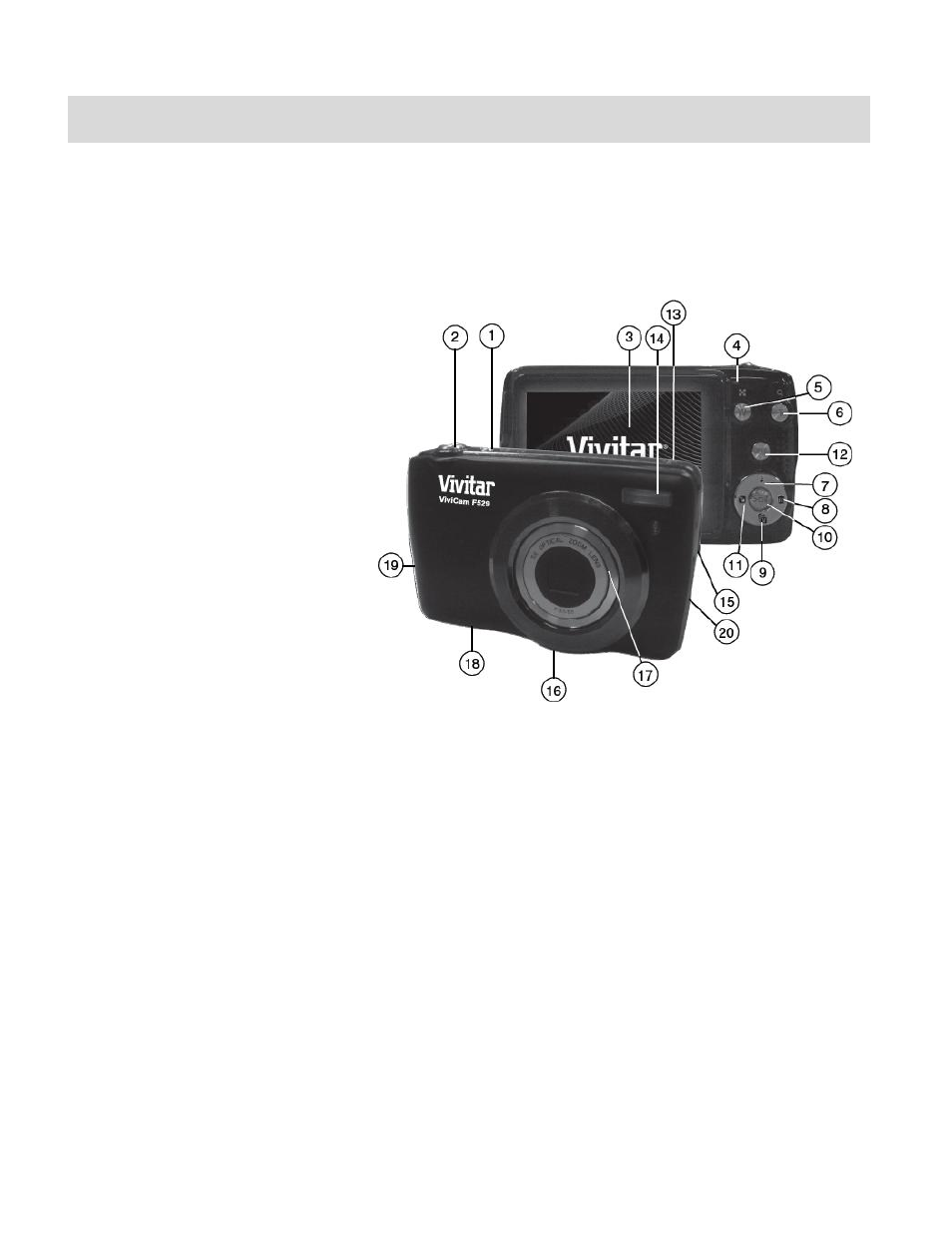 Parts of the camera | Vivitar ViviCam F529 User Manual | Page 4 / 56