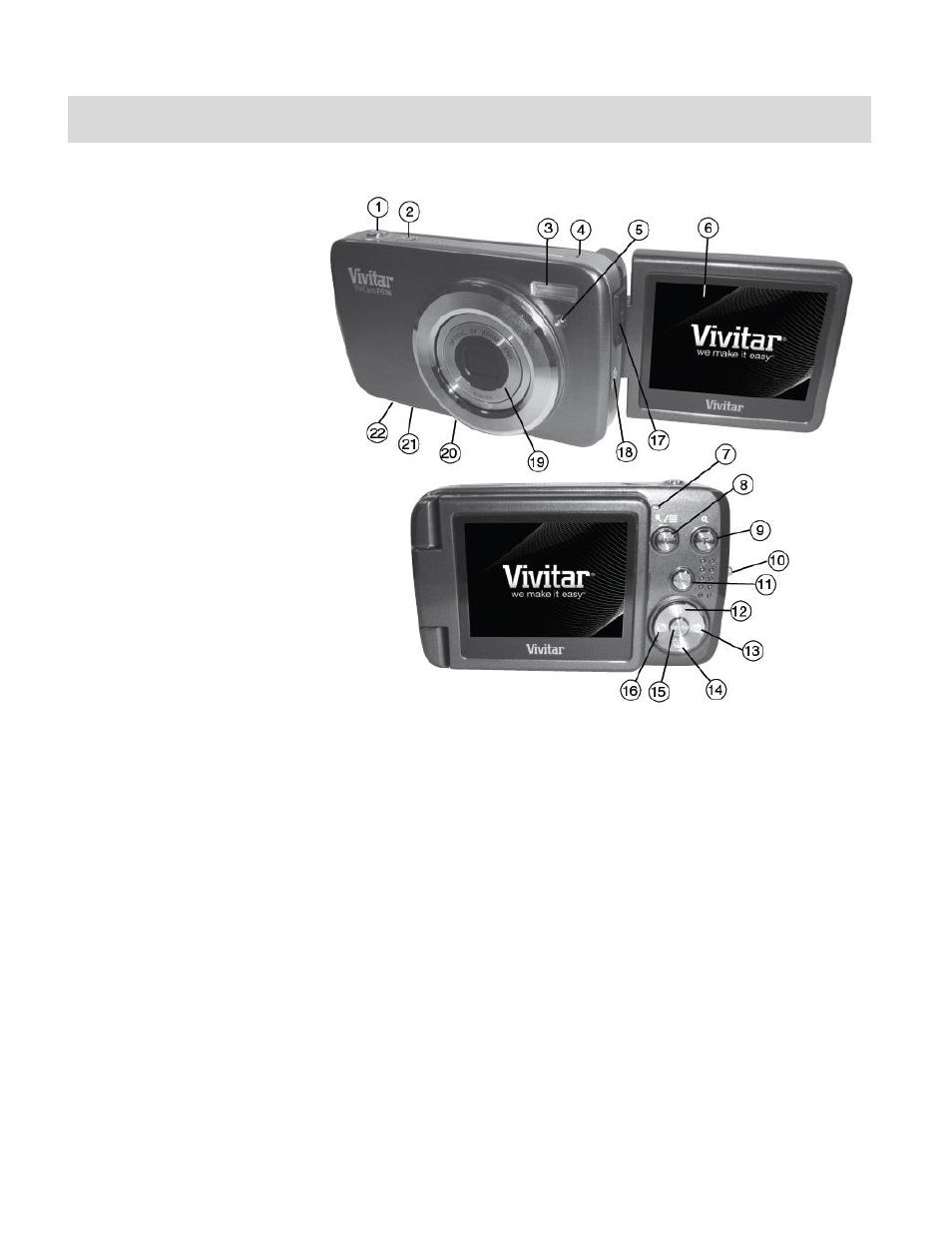 Parts of the camera | Vivitar VIVICAM F536 User Manual | Page 4 / 61