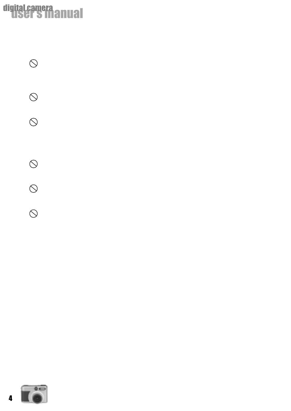 User’s manual, Digital camera warning | Vivitar Vivicam 3735 User Manual | Page 4 / 44