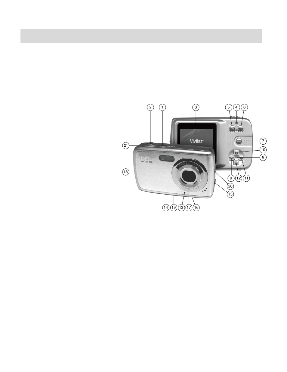 Parts of the camera | Vivitar ViviCam 7022 User Manual | Page 4 / 57