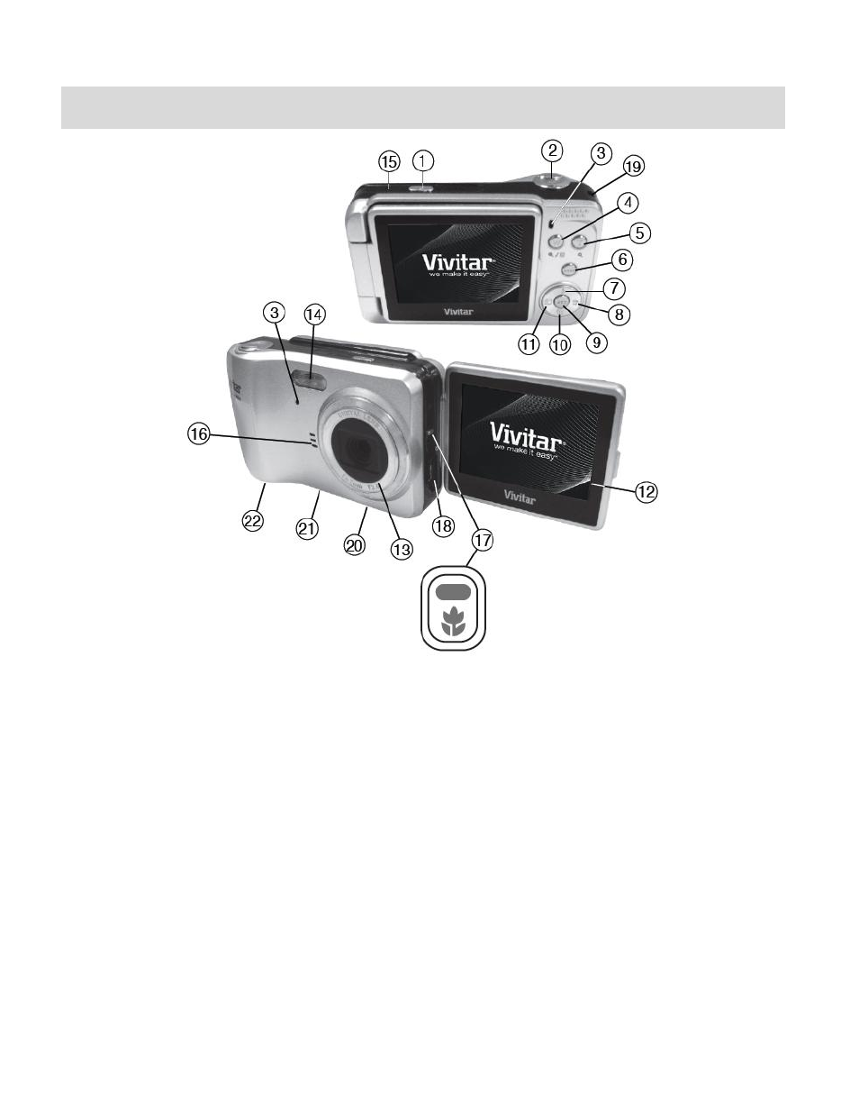 Parts of the camera | Vivitar ViviCam X028 User Manual | Page 4 / 60