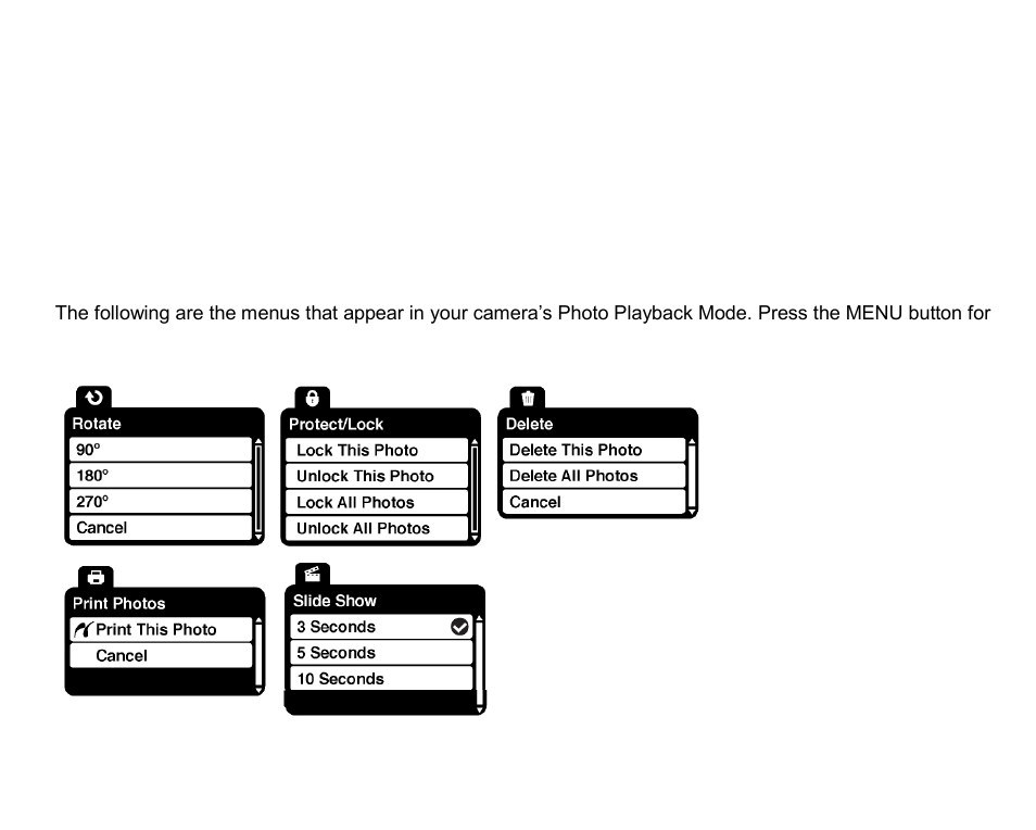 Photo playback mode menus | Vivitar VIVICAM X026 User Manual | Page 33 / 66