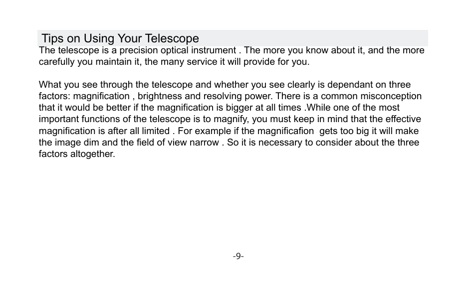 Tips on using your telescope | Vivitar VIV-TEL-76700 User Manual | Page 10 / 16