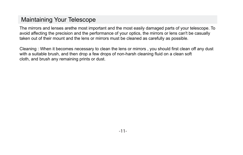 Maintaining your telescope | Vivitar VIV-TEL-76700 User Manual | Page 12 / 16