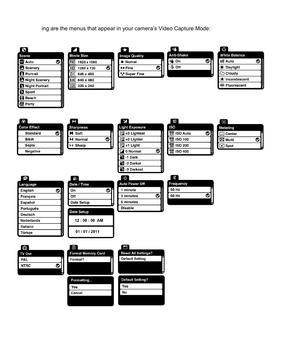 Video capture mode menus | Vivitar DVR 1020HD User Manual | Page 14 / 57