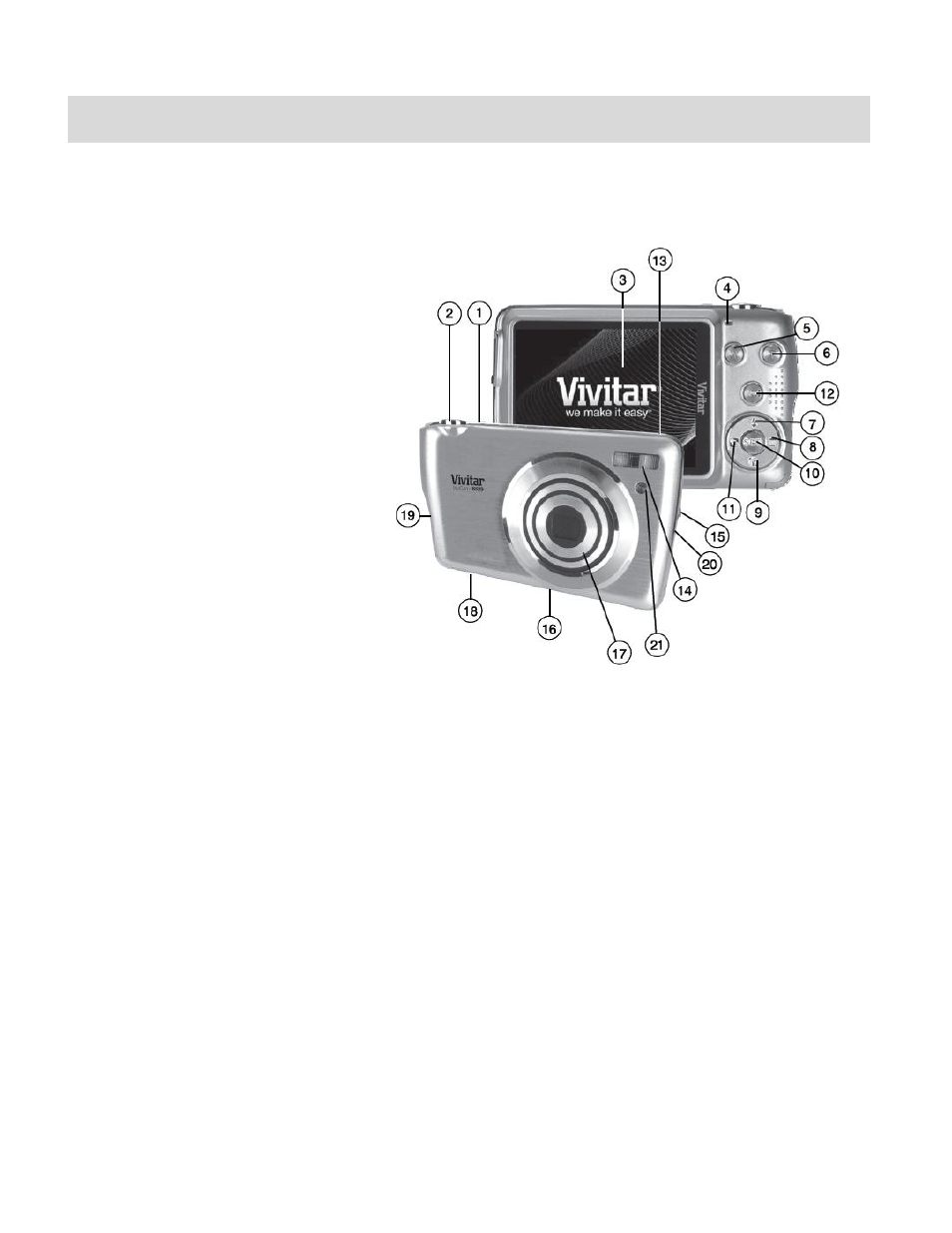 Parts of the camera | Vivitar ViviCam S529 User Manual | Page 4 / 56