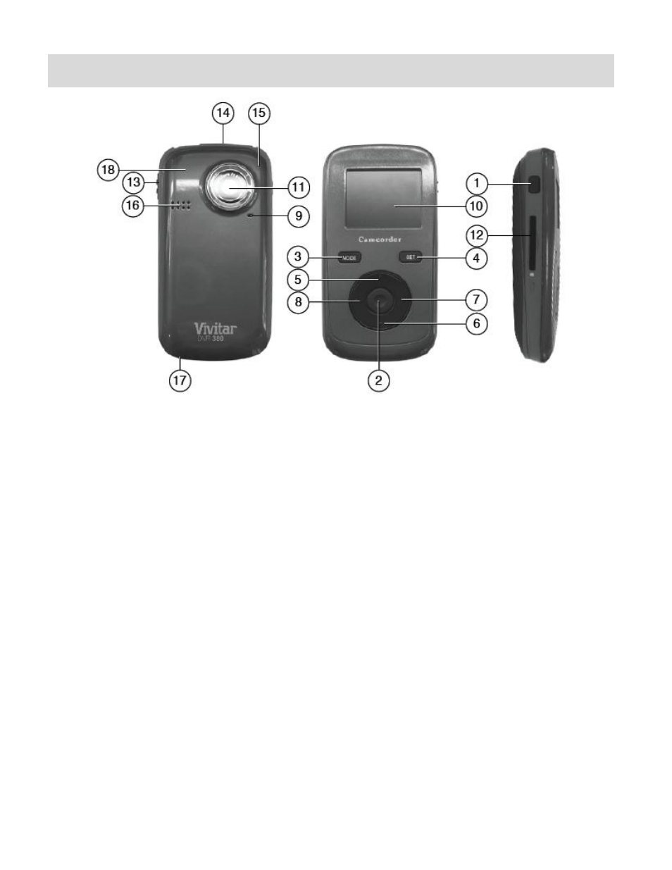 Parts of the camcorder, Initial camcorder setup | Vivitar DVR 380 User Manual | Page 4 / 33