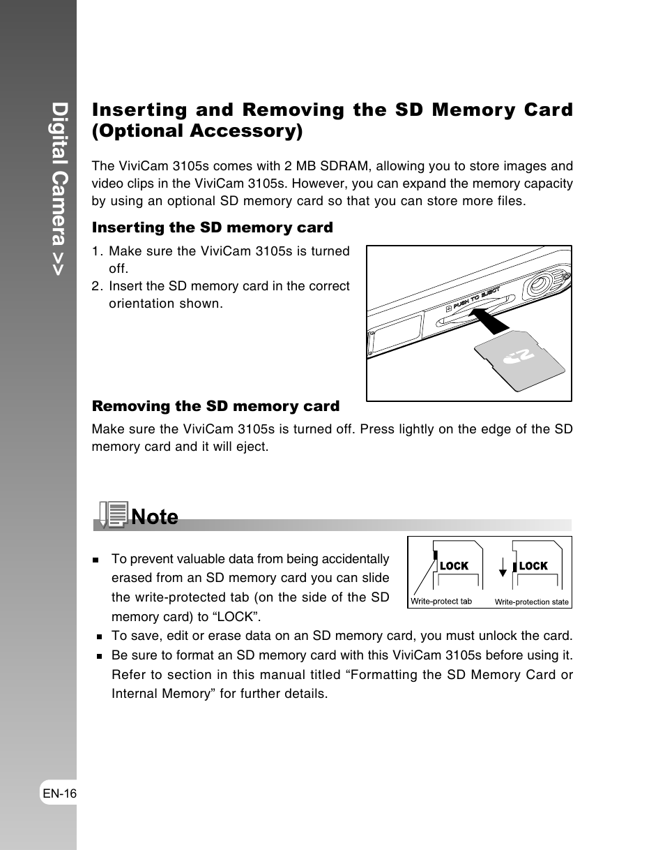 Digital camera | Vivitar ViviCam 3105s User Manual | Page 16 / 45