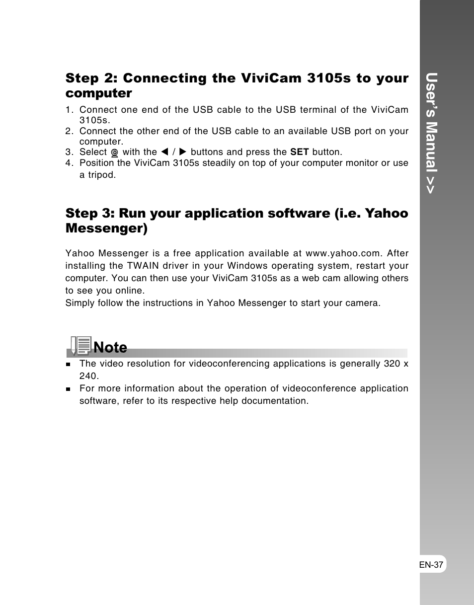 User’s manual | Vivitar ViviCam 3105s User Manual | Page 37 / 45