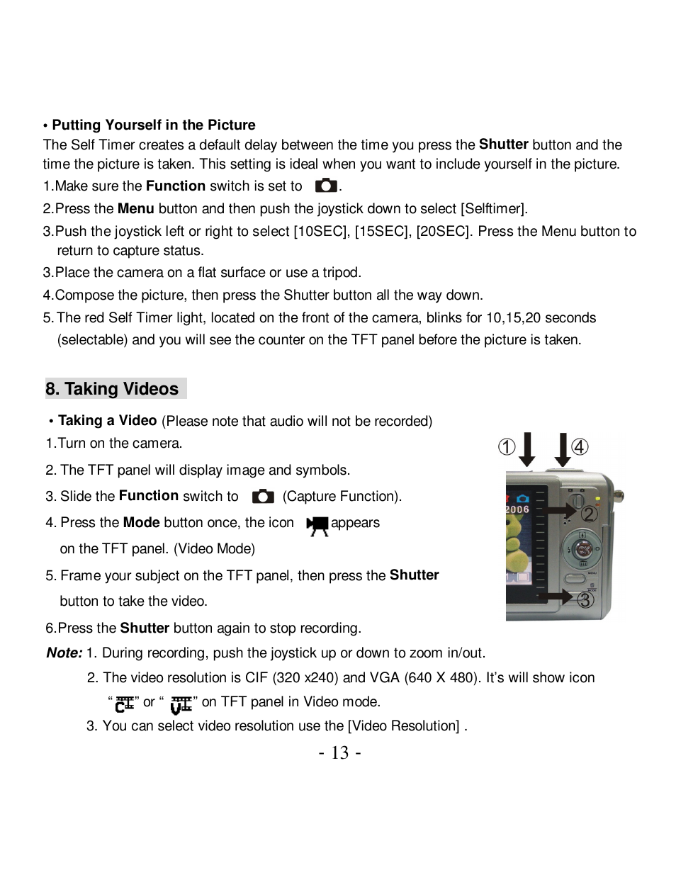 Taking videos | VistaQuest VQ-7024 User Manual | Page 17 / 42