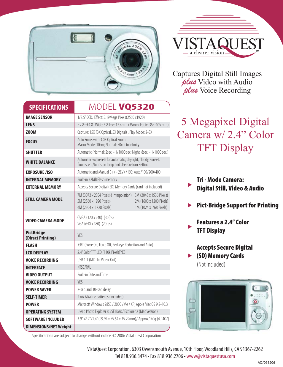 VistaQuest VQ5320 User Manual | 1 page