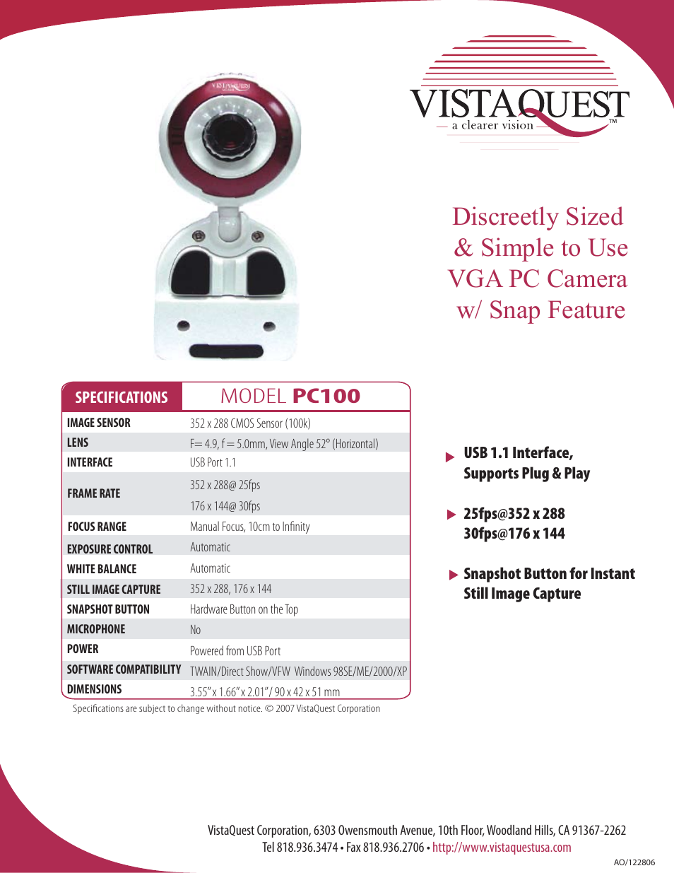 VistaQuest VQ PC100 User Manual | 1 page