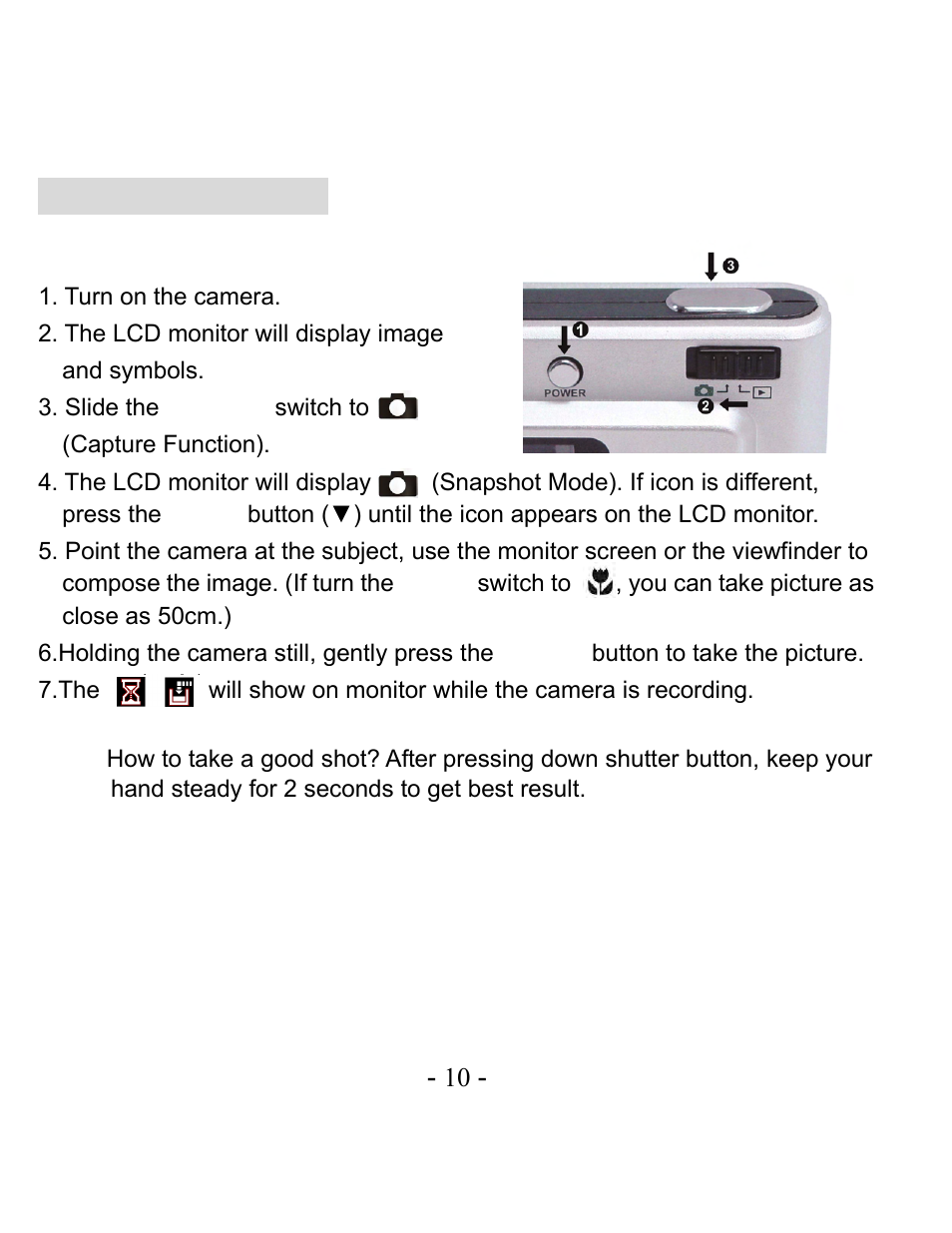 Taking pictures | VistaQuest VQ-3110 User Manual | Page 14 / 47
