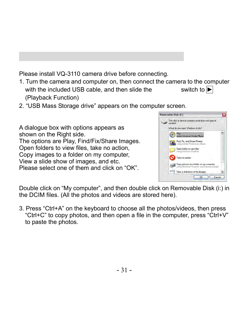 Downloading images to your computer | VistaQuest VQ-3110 User Manual | Page 35 / 47