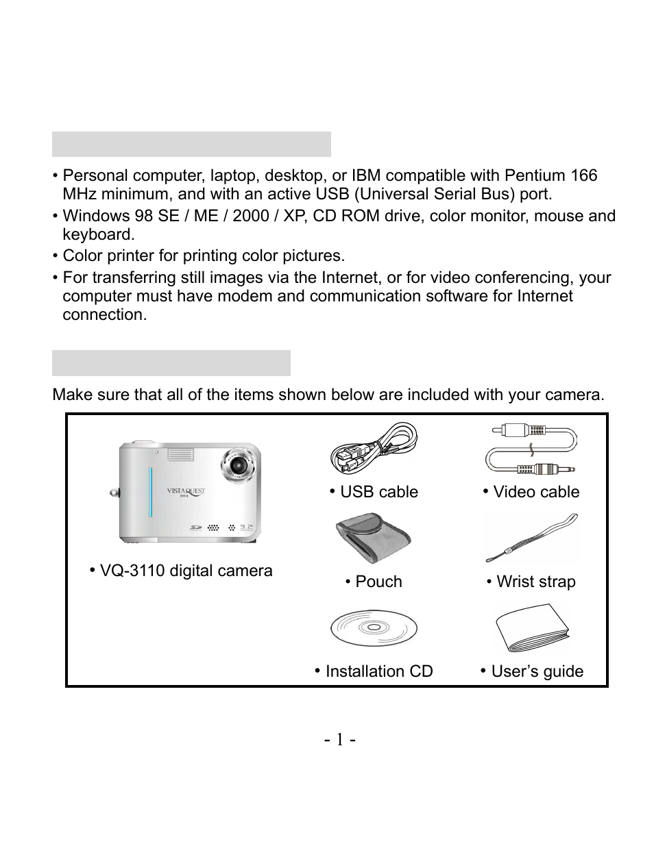 System requirements, Package contents | VistaQuest VQ-3110 User Manual | Page 5 / 47