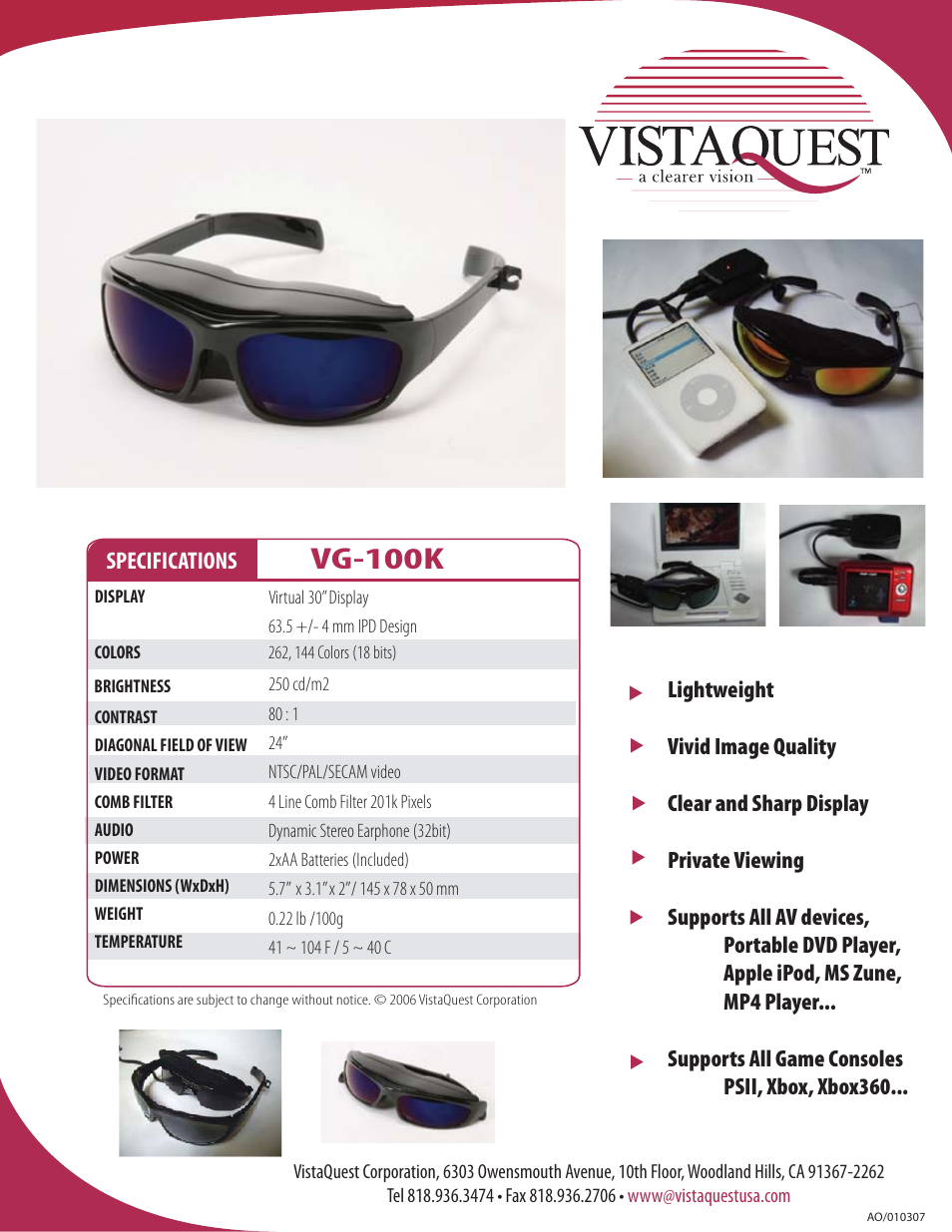 VistaQuest VG-100K User Manual | 1 page