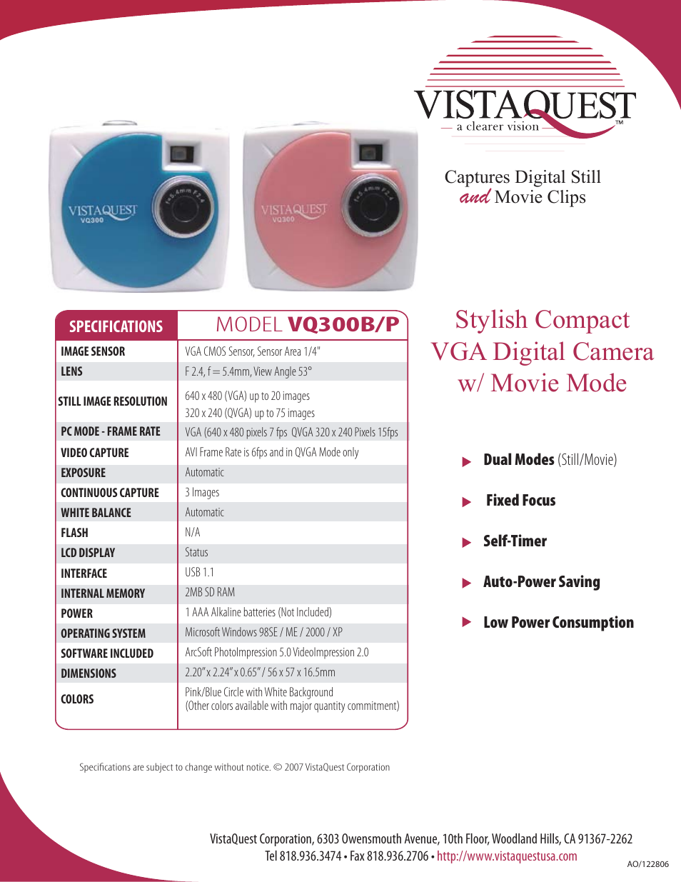 VistaQuest VQ300B/P User Manual | 1 page