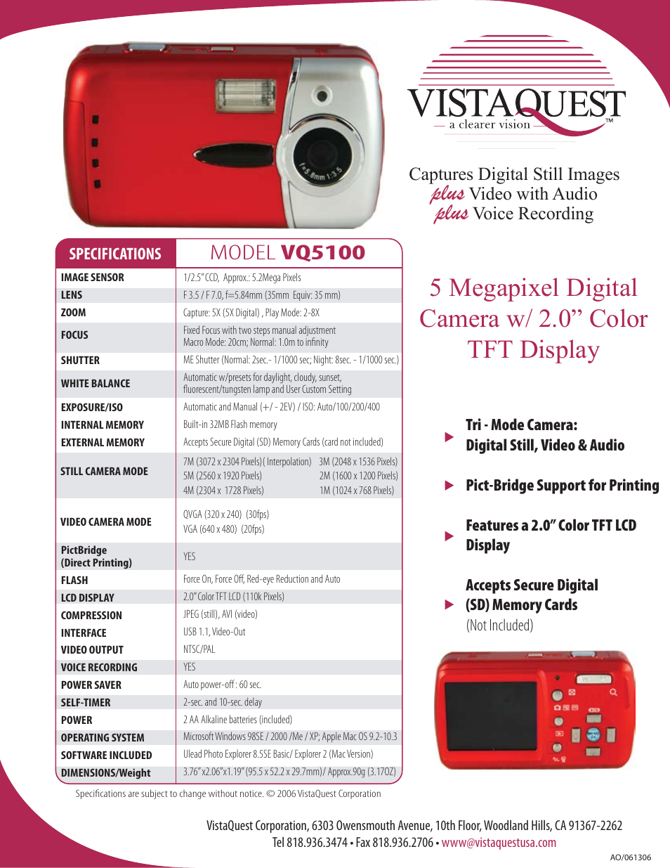 VistaQuest VQ5100 User Manual | 1 page