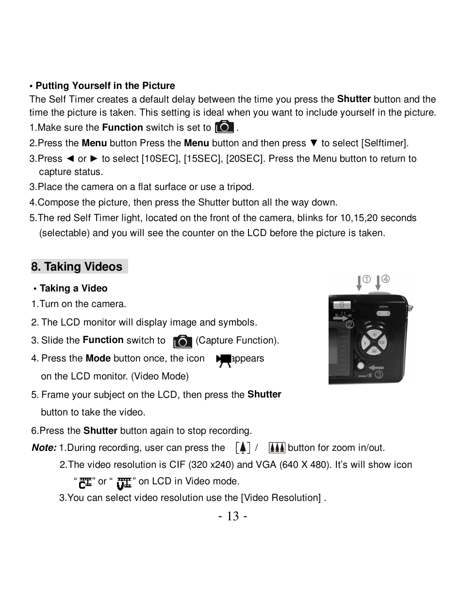 Taking videos | VistaQuest VQ-7015 User Manual | Page 17 / 42