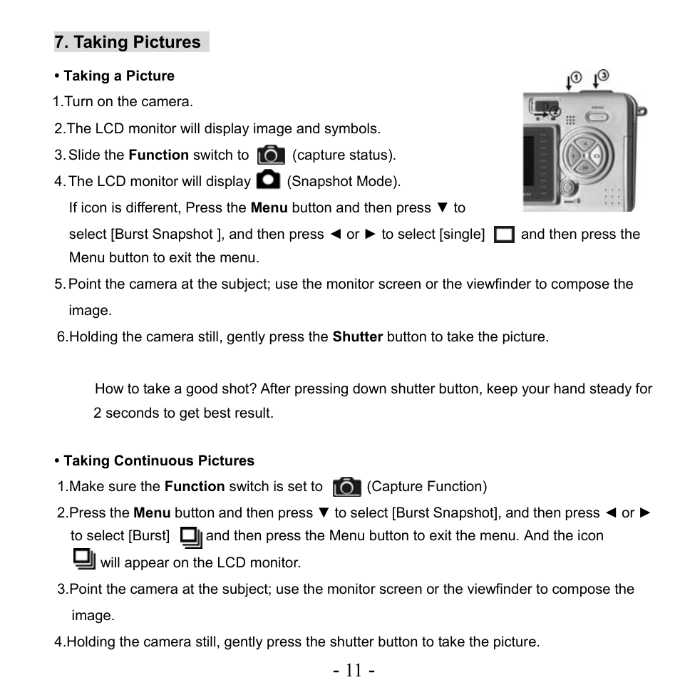 Taking pictures | VistaQuest VQ515 User Manual | Page 15 / 45