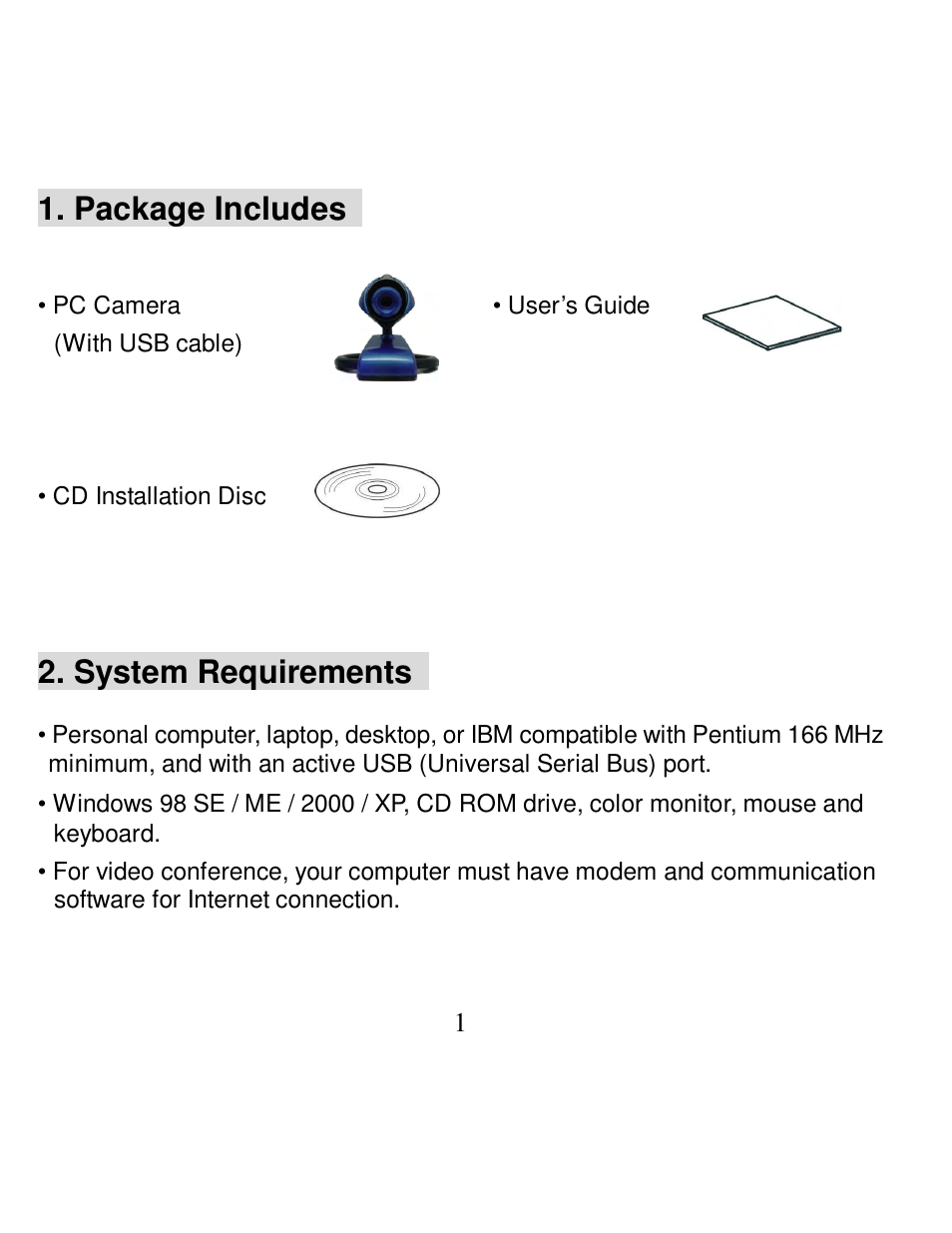 Package includes, System requirements | VistaQuest PC130B User Manual | Page 3 / 15
