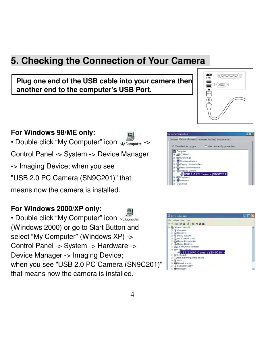 Checking the connection of your camera | VistaQuest PC130B User Manual | Page 6 / 15