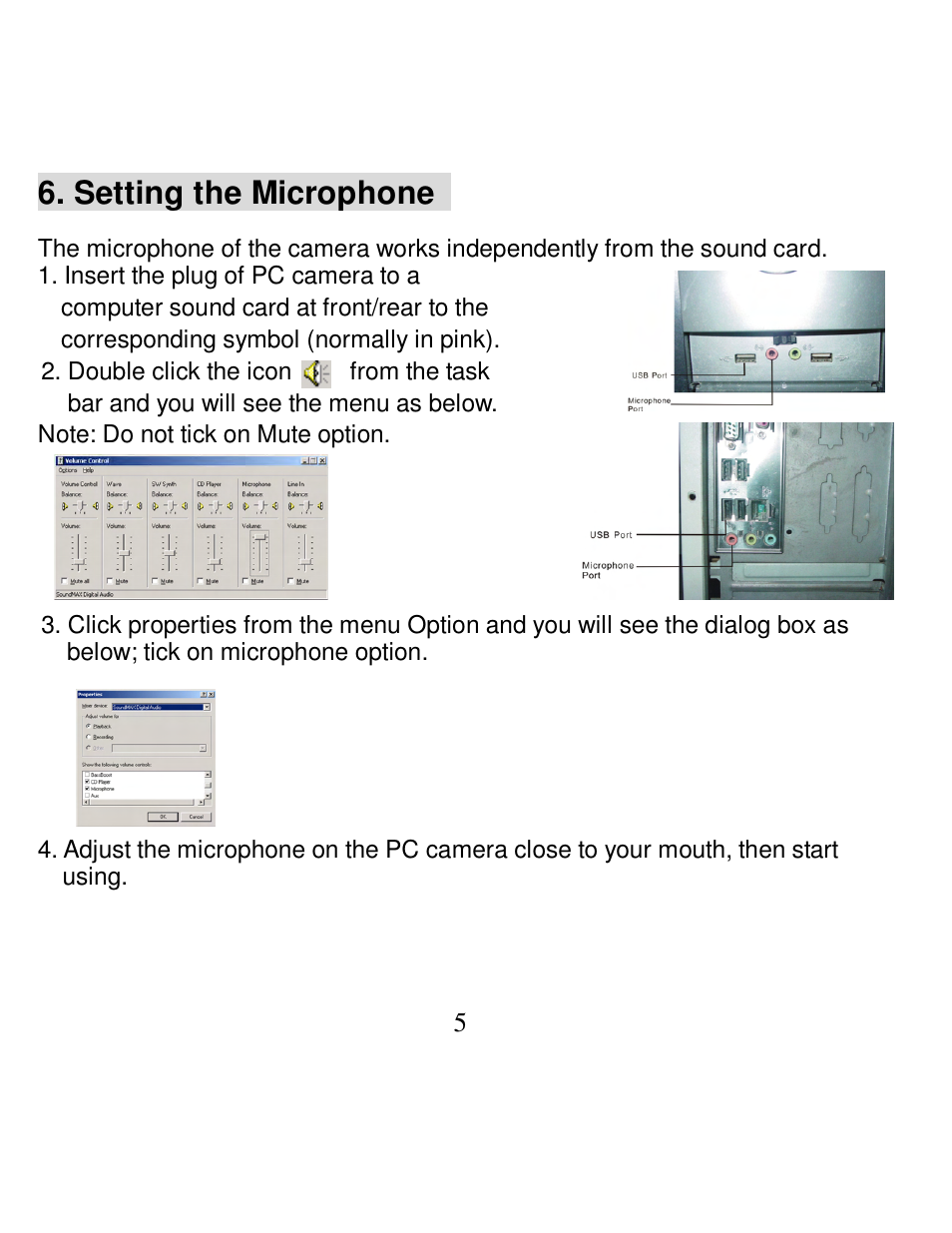 Setting the microphone | VistaQuest PC130B User Manual | Page 7 / 15
