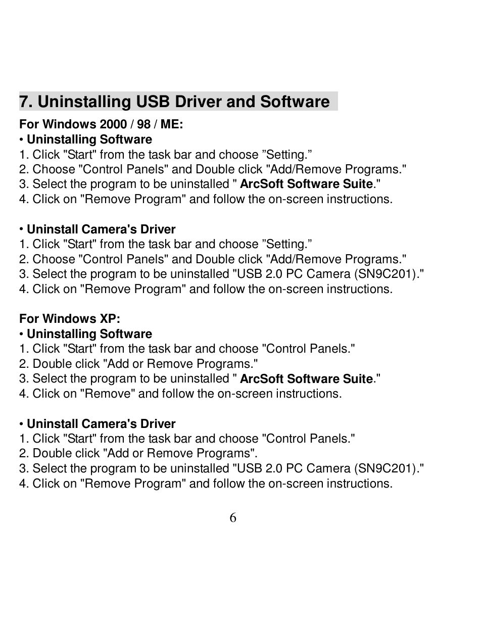 Uninstalling usb driver and software | VistaQuest PC130B User Manual | Page 8 / 15