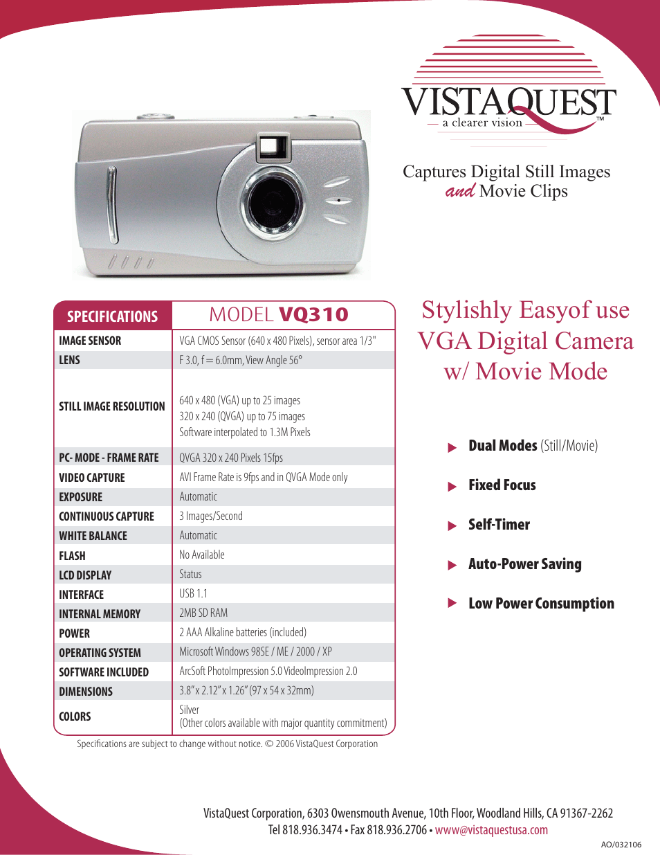 VistaQuest VQ310 User Manual | 1 page