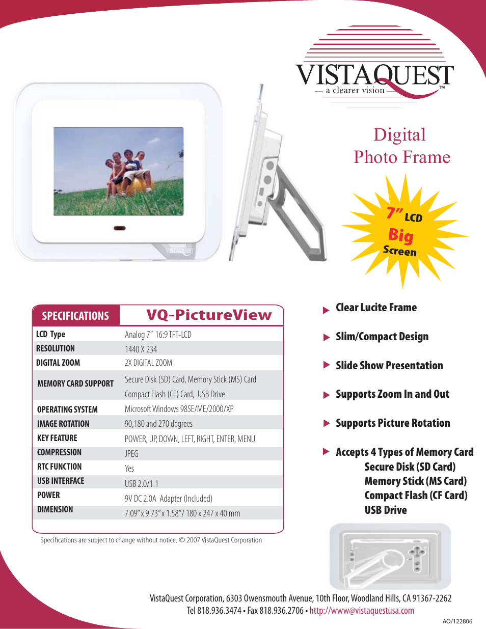 VistaQuest VQ PictureView User Manual | 1 page