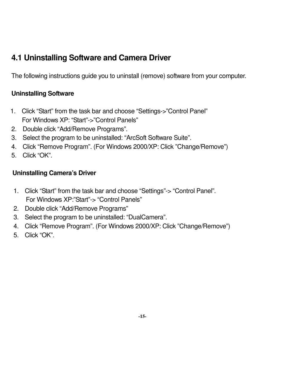 1 uninstalling software and camera driver | VistaQuest VQ 350 User Manual | Page 19 / 29