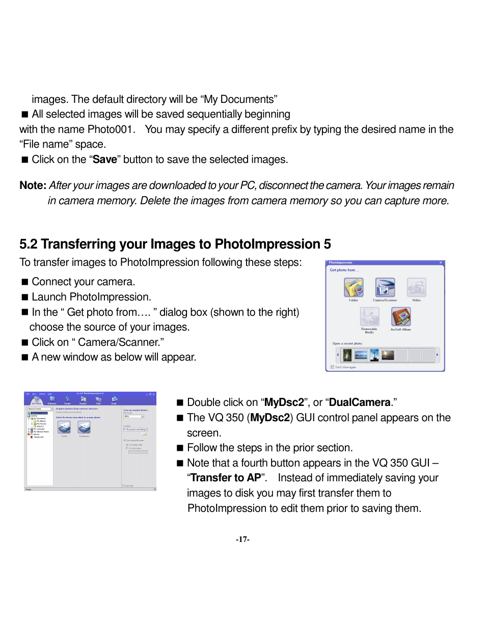 2 transferring your images to photoimpression 5 | VistaQuest VQ 350 User Manual | Page 21 / 29